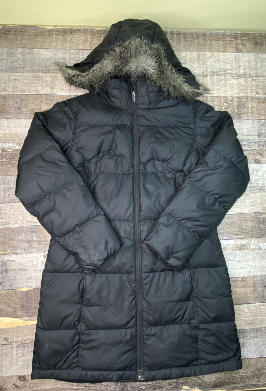 Mountain Hardwear Down Parka Women's L Black Winter Puffer Jacket Faux Fur Hood